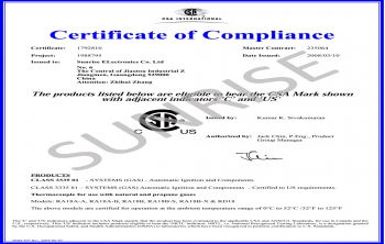 Sunrise Thermocouple CSA Certificate